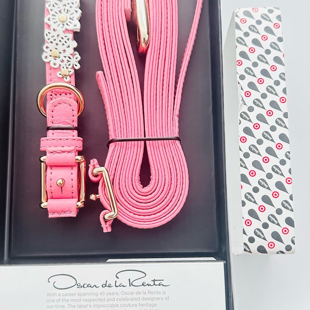 Oscar de la Renta Pink Dog Collar and Leash Size Small